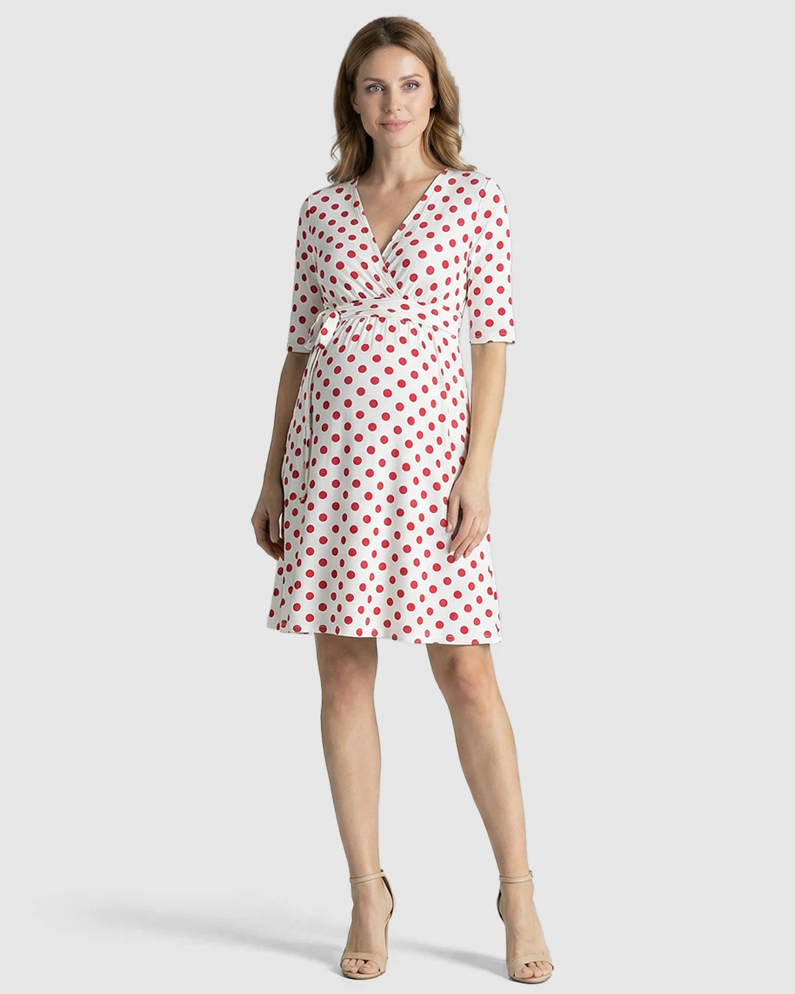 Tie Waist Polka Dot Maternity Short Dress