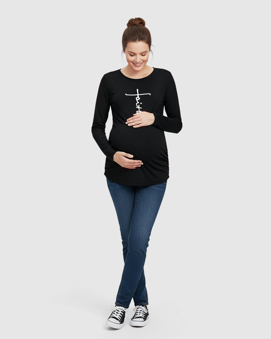 Ruched Side Long-Sleeve Maternity Top