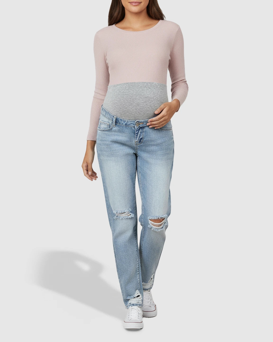Distressed Straight-Leg Maternity Jeans