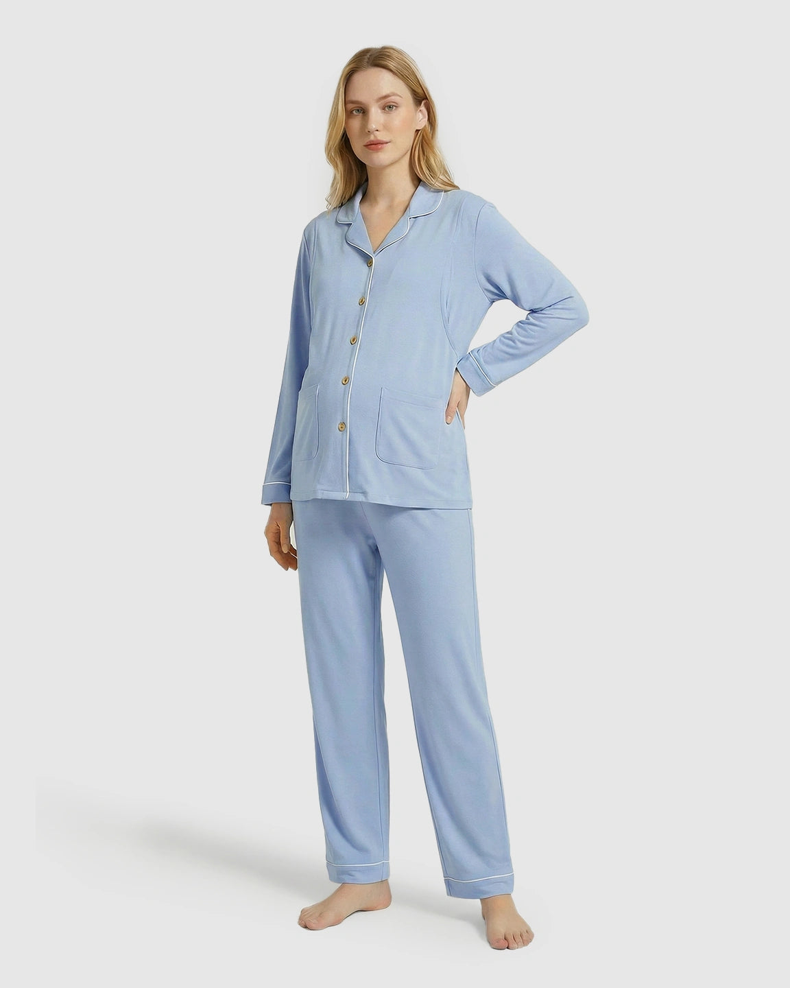 Button-Front Top Pastel Colored Maternity Sleepwear