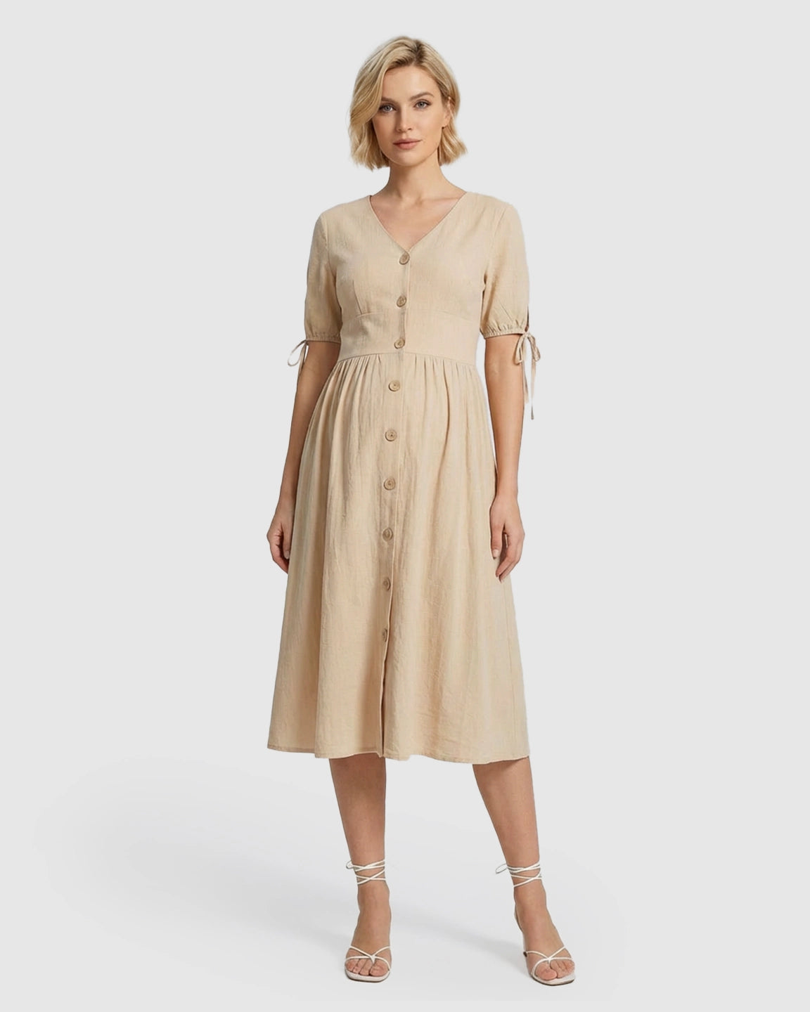 Tie Sleeve A-Line Maternity Midi Dress