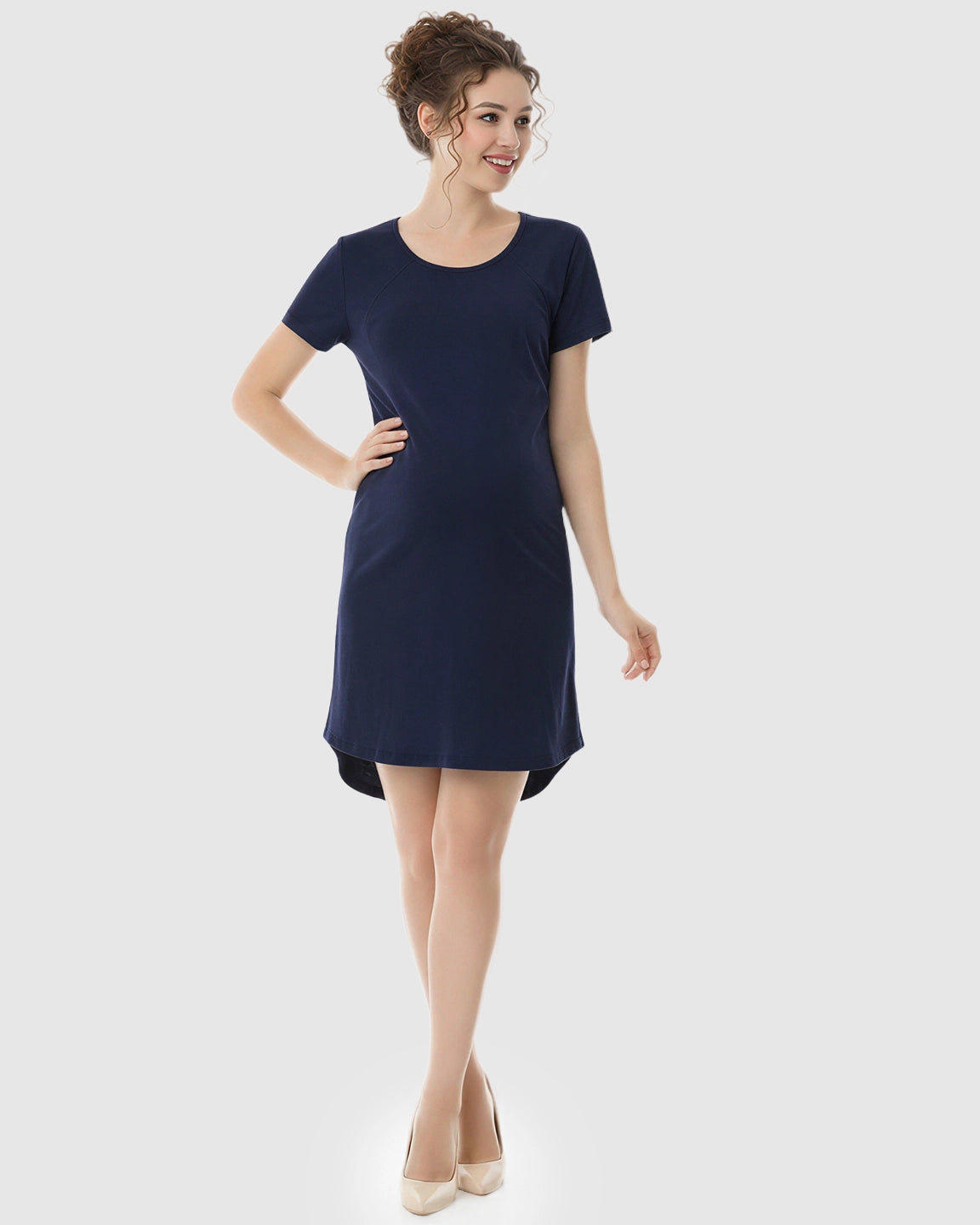 Side-Access Nursing Casual Maternity Midi Dress