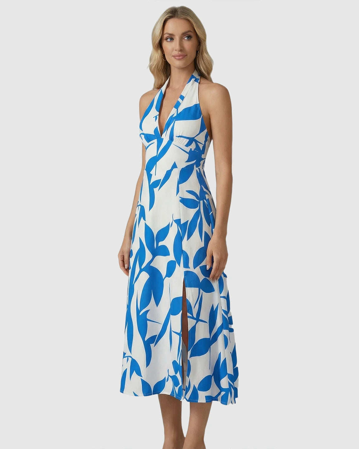 Halter Neck A-line Skirt Maternity Midi Dress