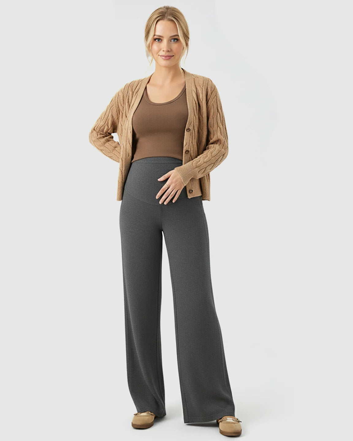 High Waist Wool Blend Wide-Leg Maternity Pants