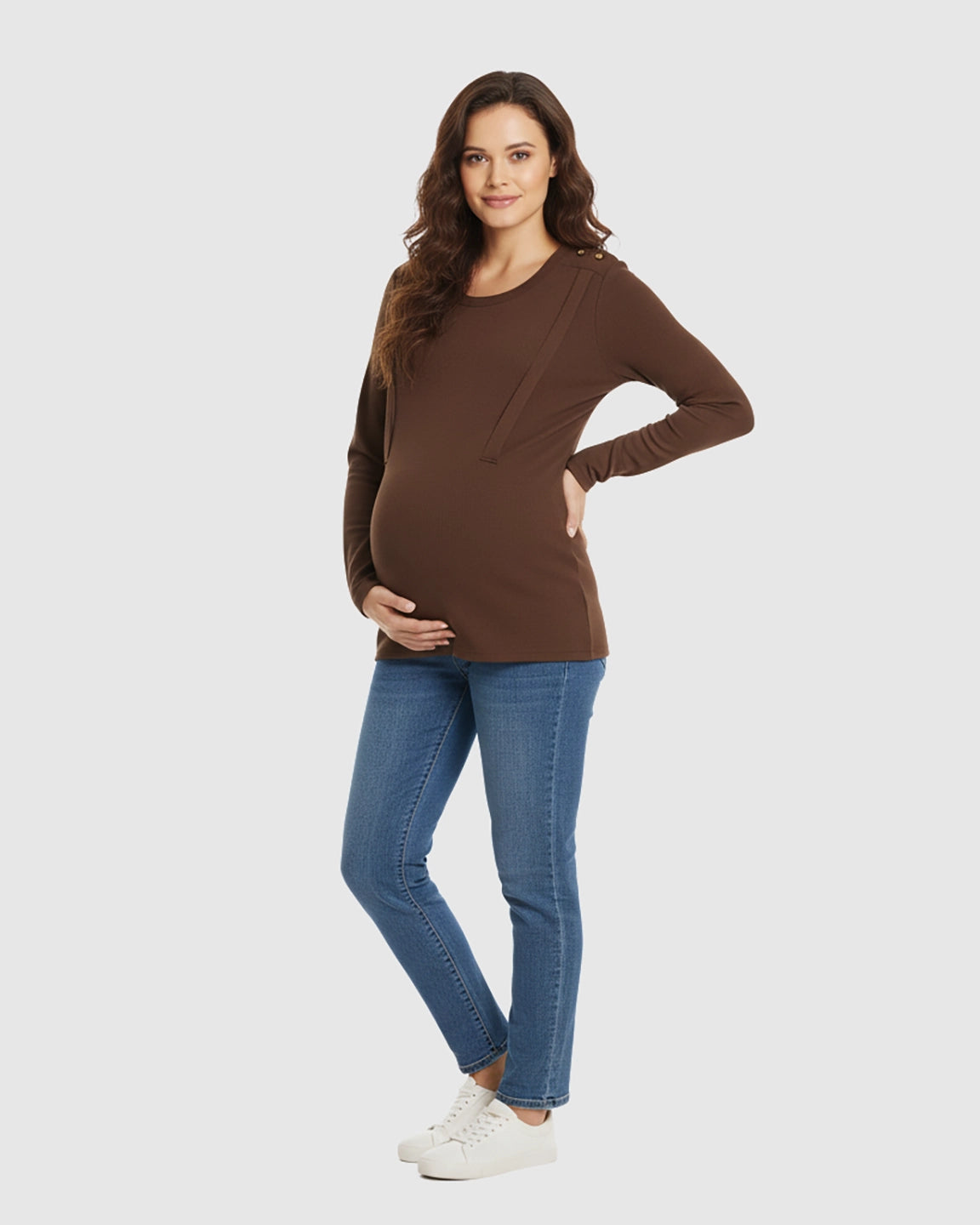 Ribbed Horizontal Zip-Feed Fitted Maternity Shirt