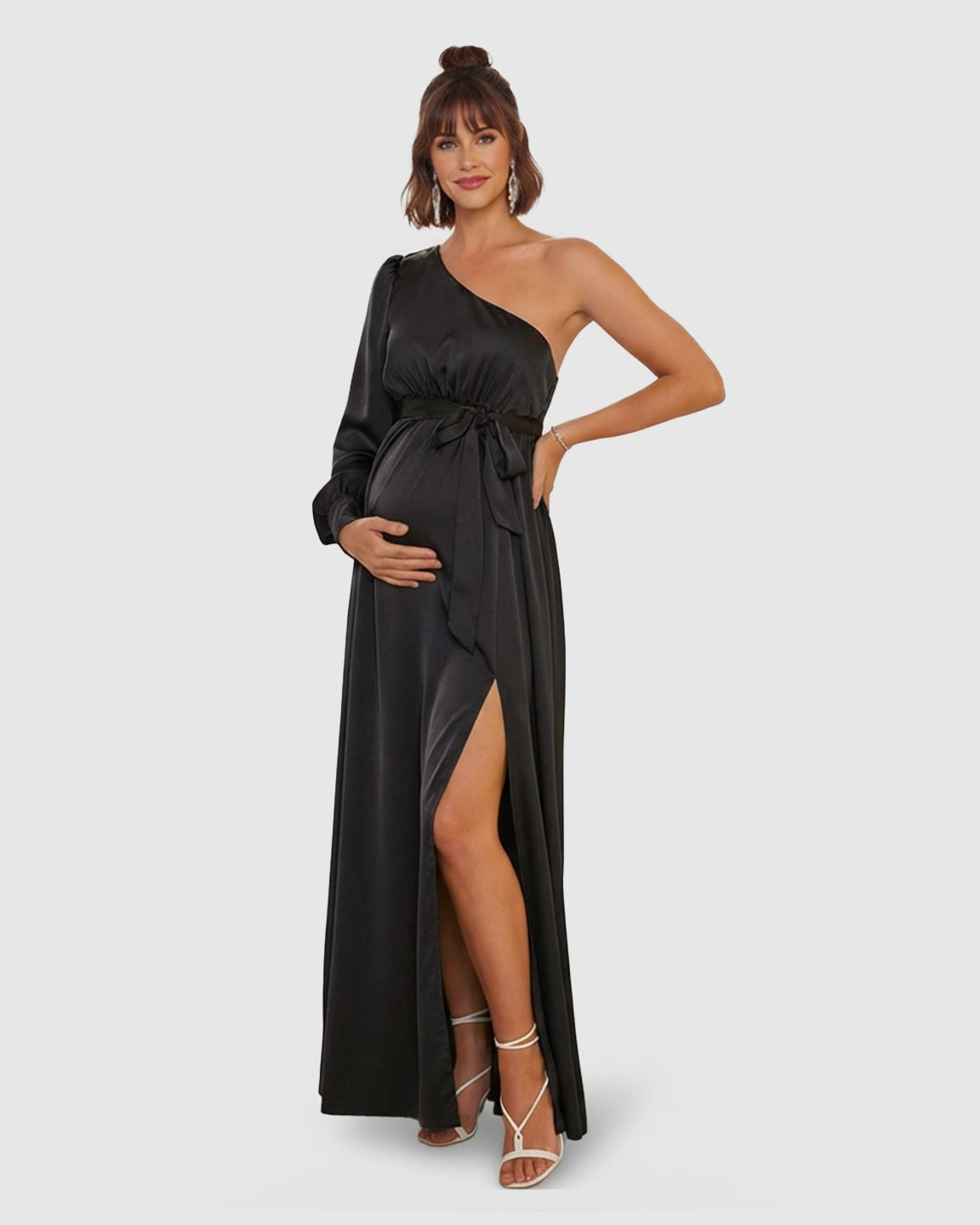 One-Shoulder Elegant Maternity Maxi Dress