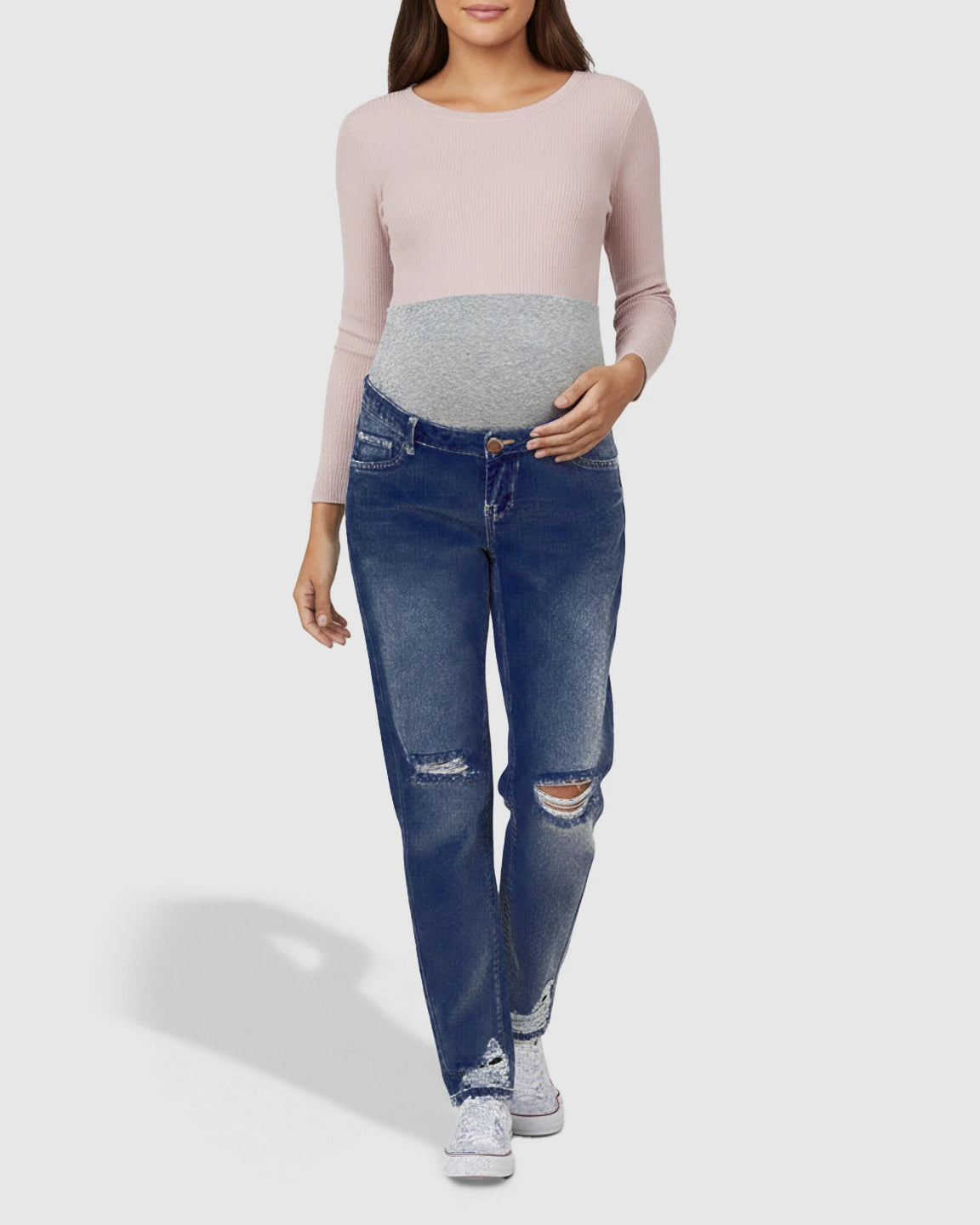 Distressed Straight-Leg Maternity Jeans