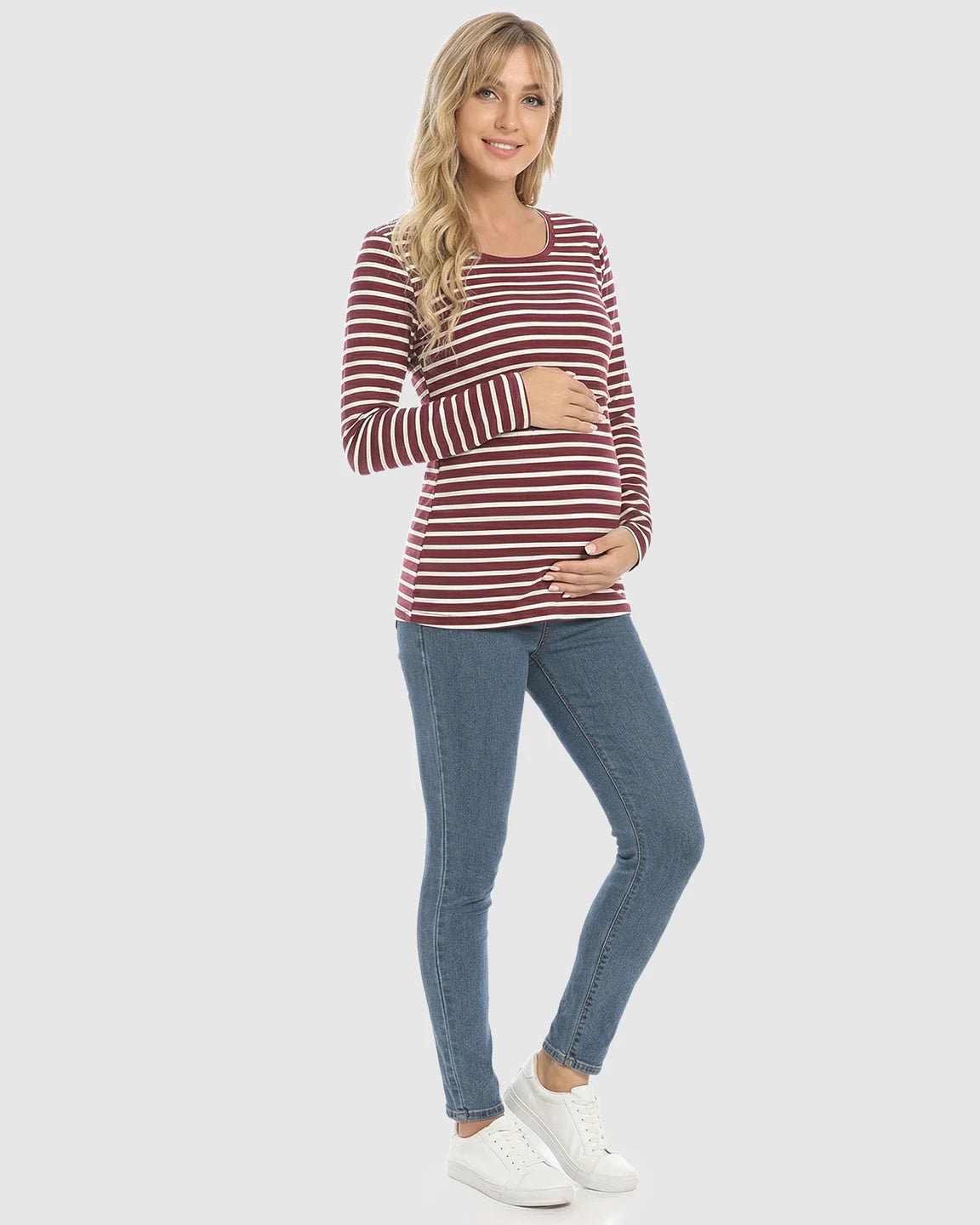 Long-Sleeve Striped Maternity & Nursing Top