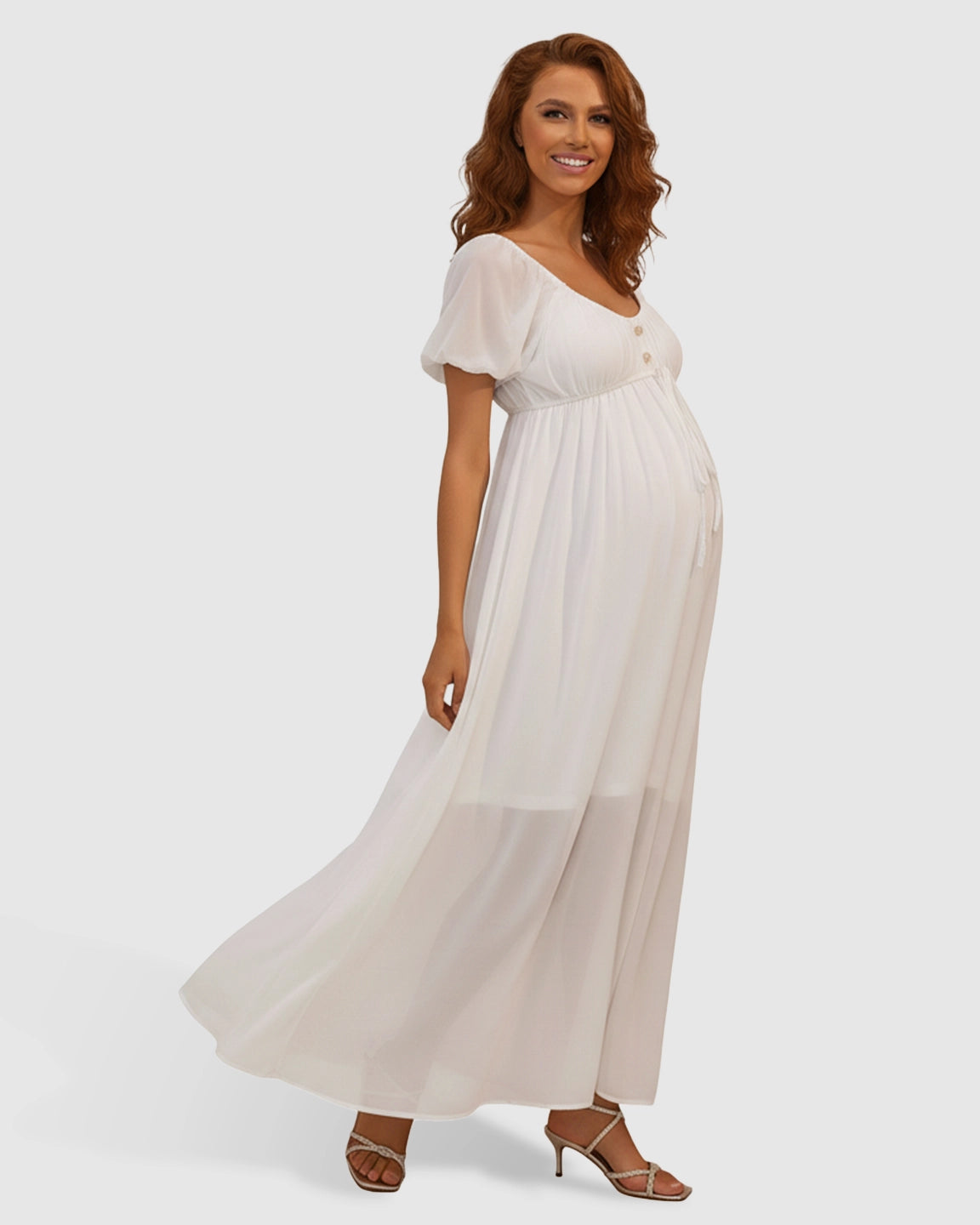 Puff Sleeve Empire Waist Maternity Maxi Dress
