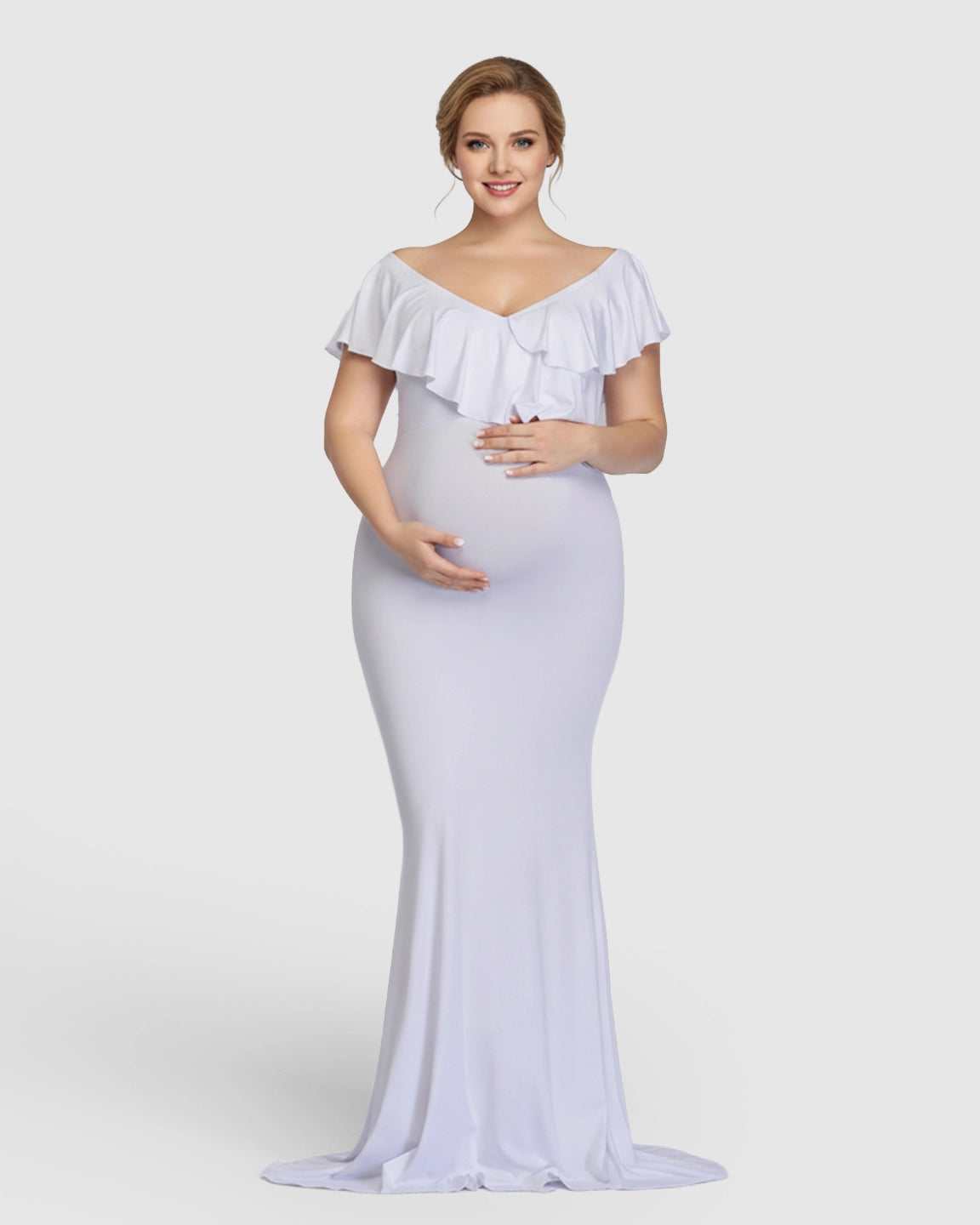 Off-Shoulder Ruffled Bodycon Maternity Maxi Dress
