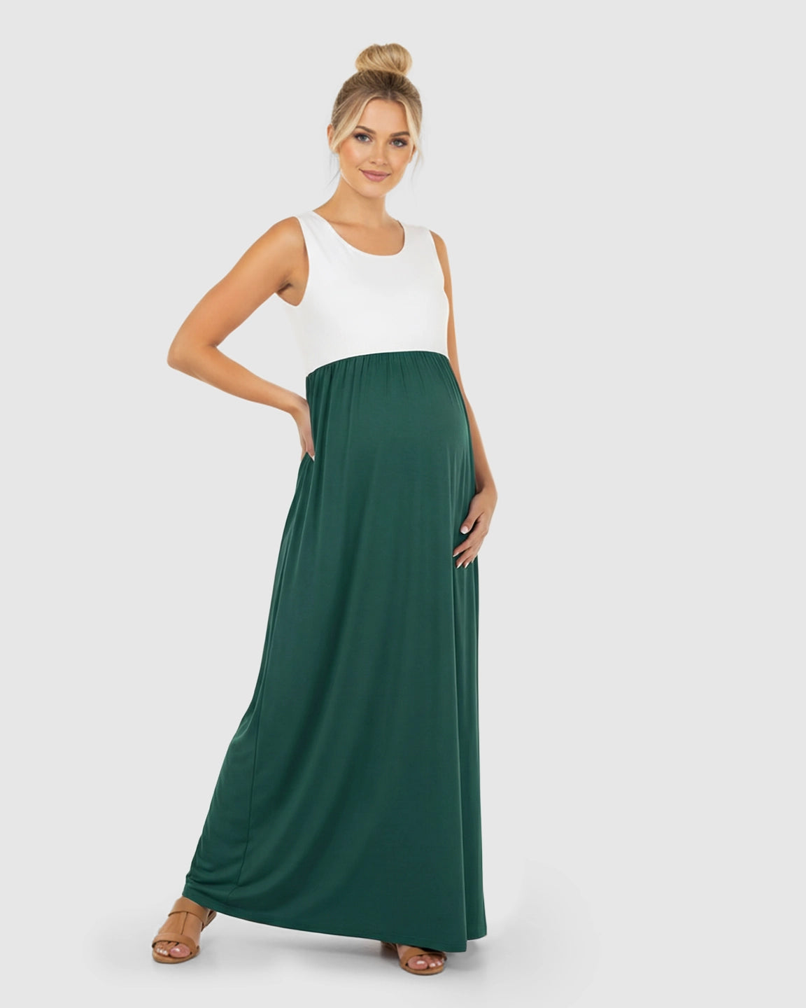 Colorblock High-Waisted Maternity Maxi Dress
