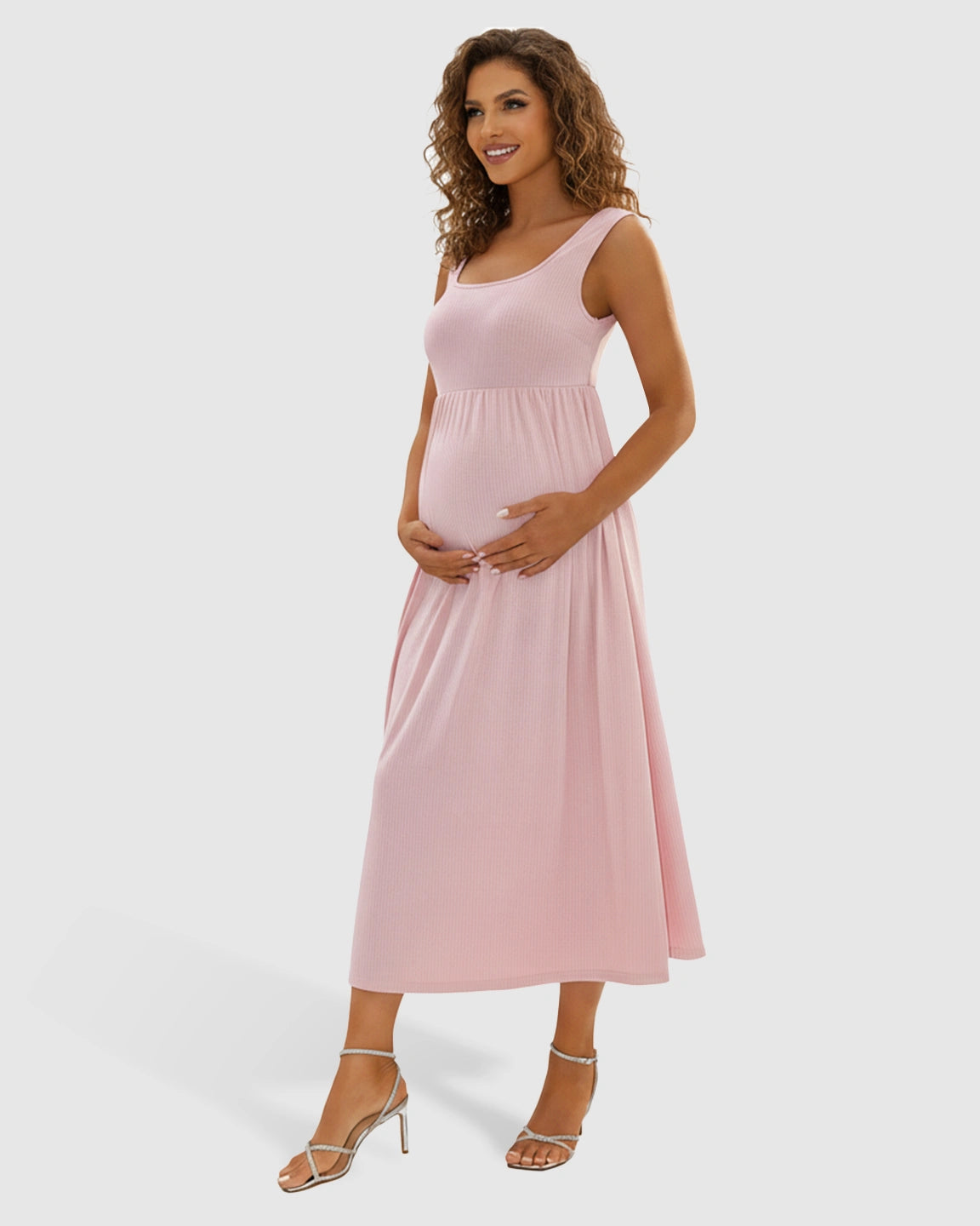 Wide Shoulder Straps Flowy Maternity Midi Dress