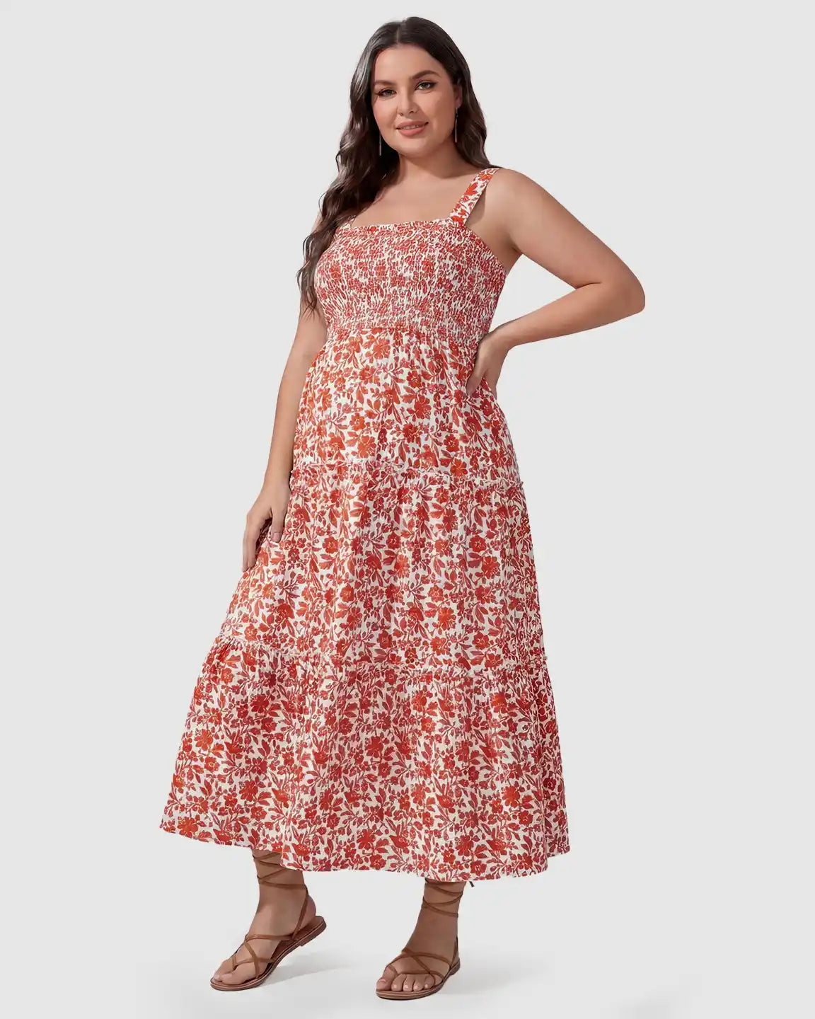 Smocked Floral A-Line Maternity Midi Dress