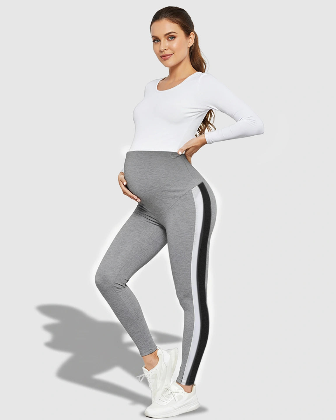 Stretch Waist Panel Side-Stripe Maternity Leggings