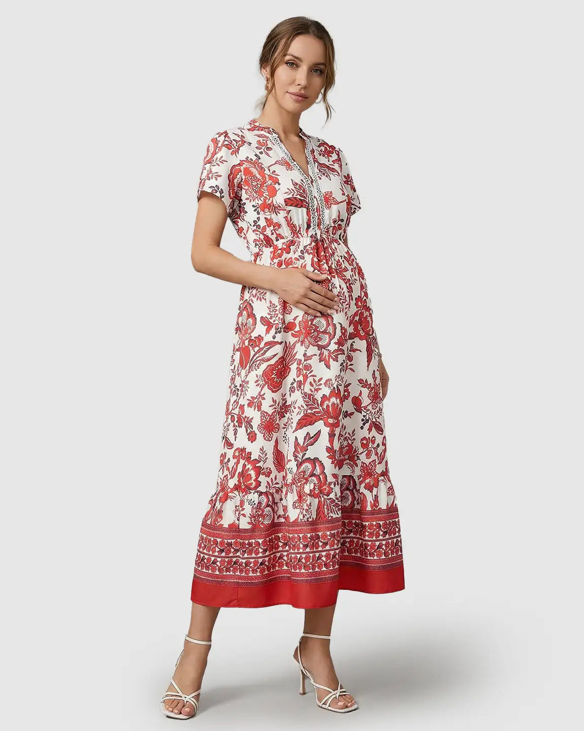 Retro Floral Print Boho Maternity Dress