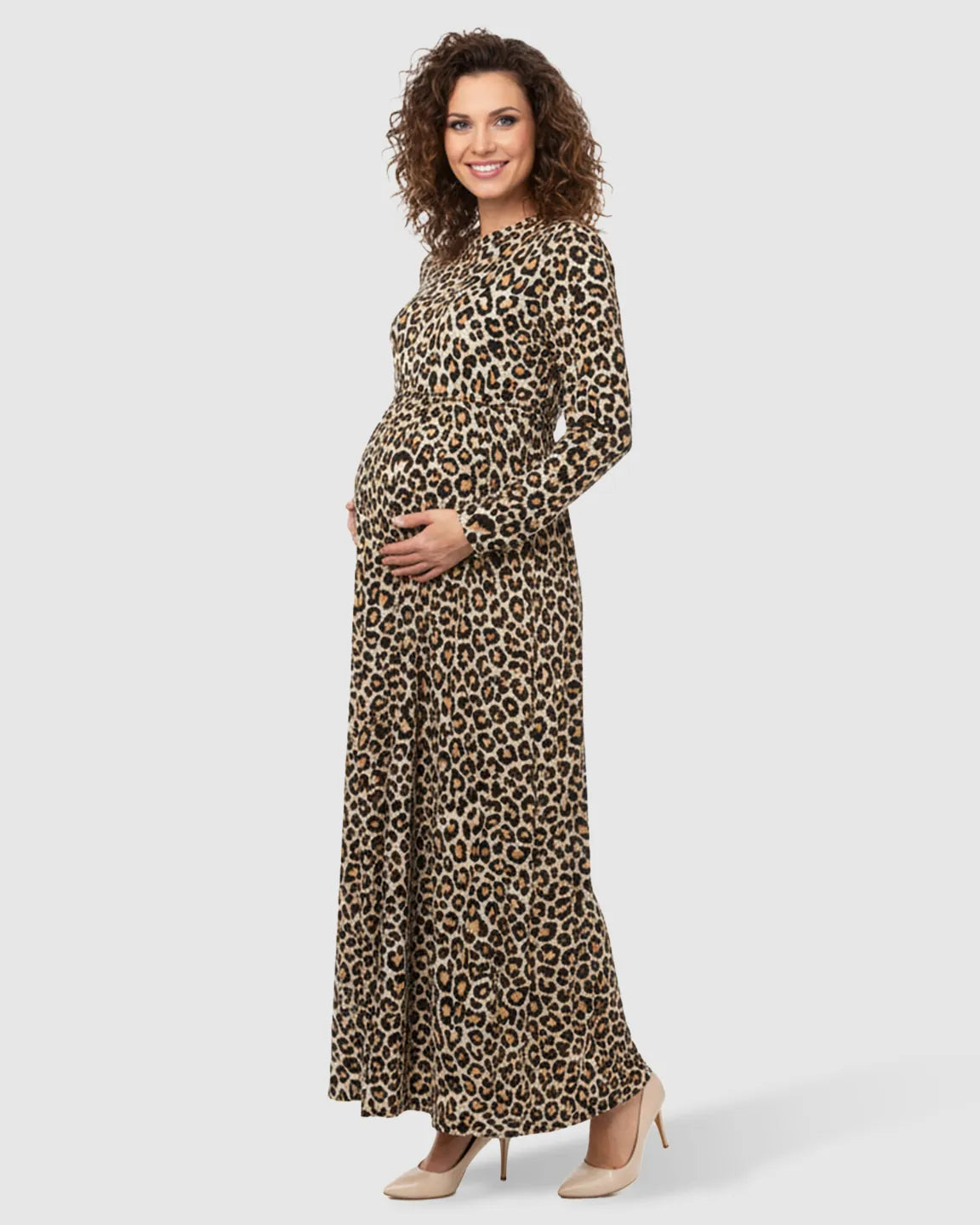 Flowing Skirt Leopard Print Maternity Maxi Dress