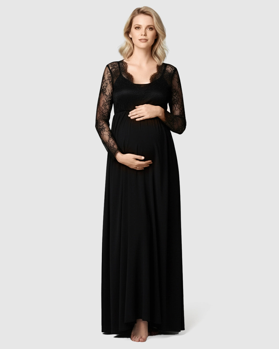 Scalloped Lace Neckline Elegant Maternity Gown