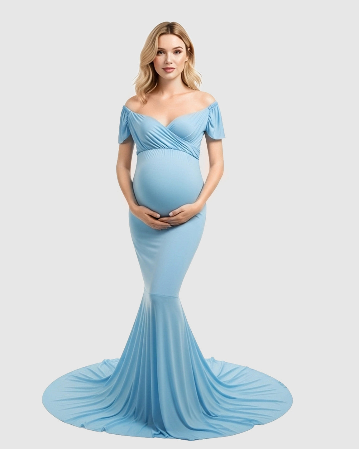 Off-Shoulder Fitted Mermaid Style Maternity Photoshoot Gown