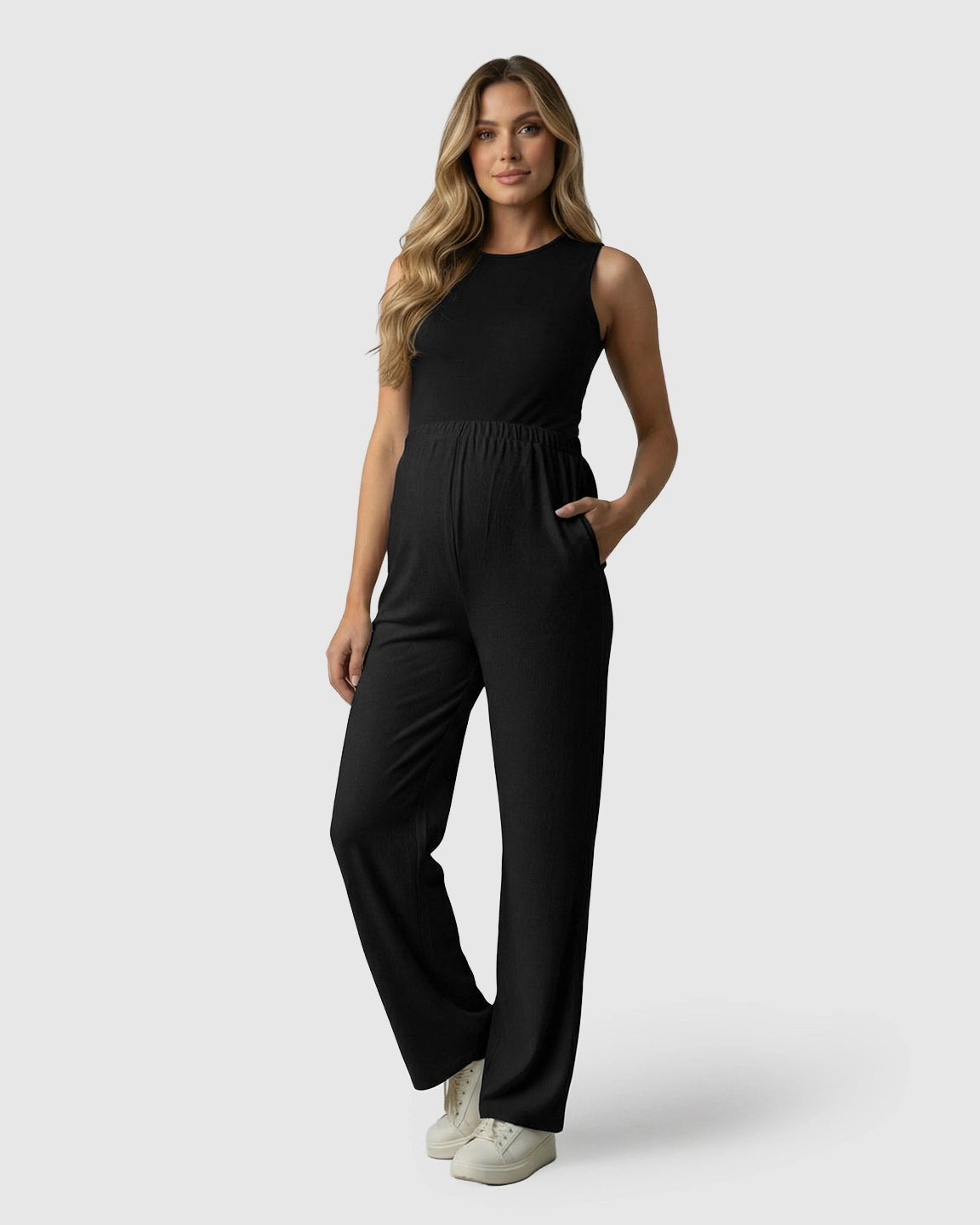 Elastic Waist Wide-Leg Maternity Pants