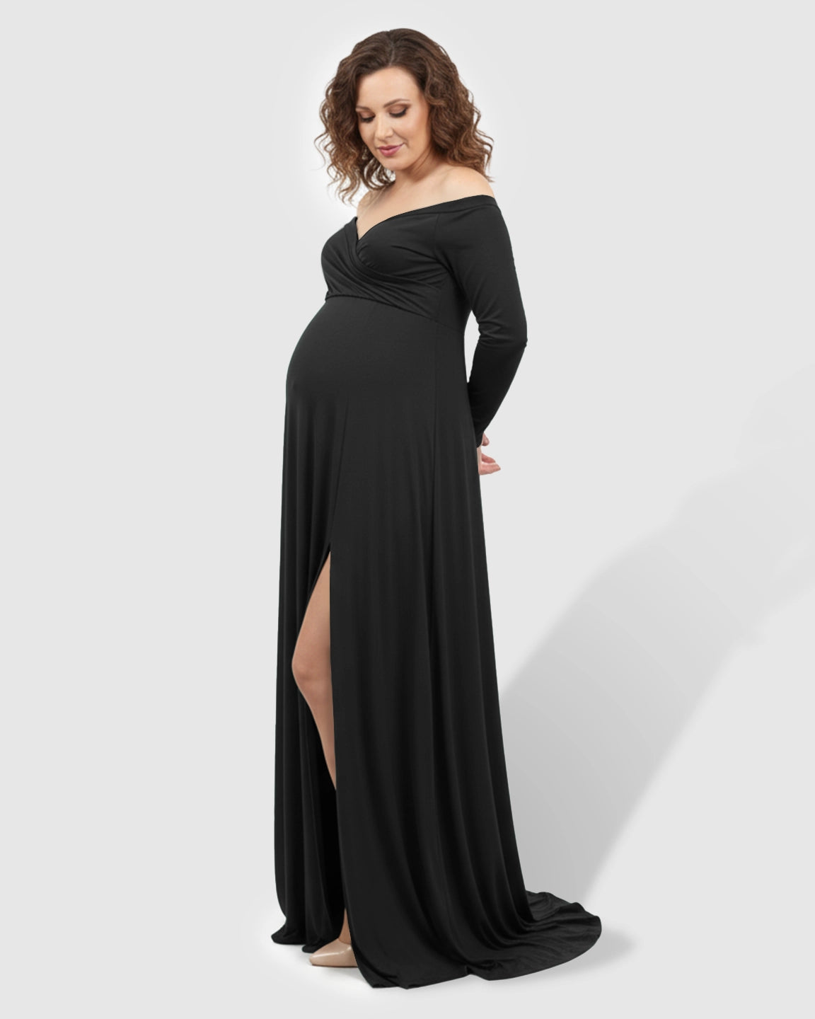 Off-Shoulder Fitted Silhouette Maternity Maxi Dress