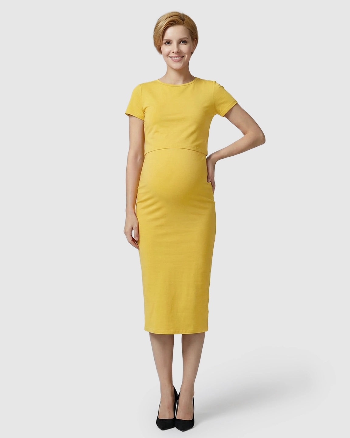 Lift-Up Nursing Access Pencil Skirt Maternity Midi Dress