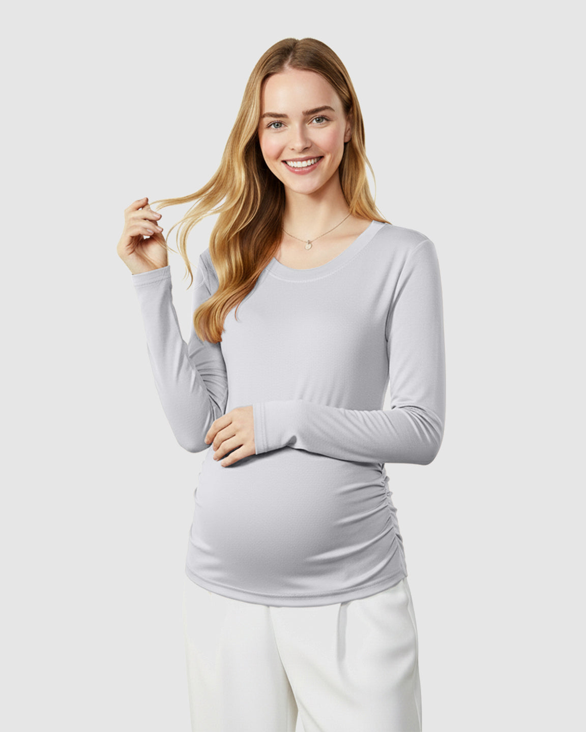 Round Neck Long Sleeve Thermal Maternity Top