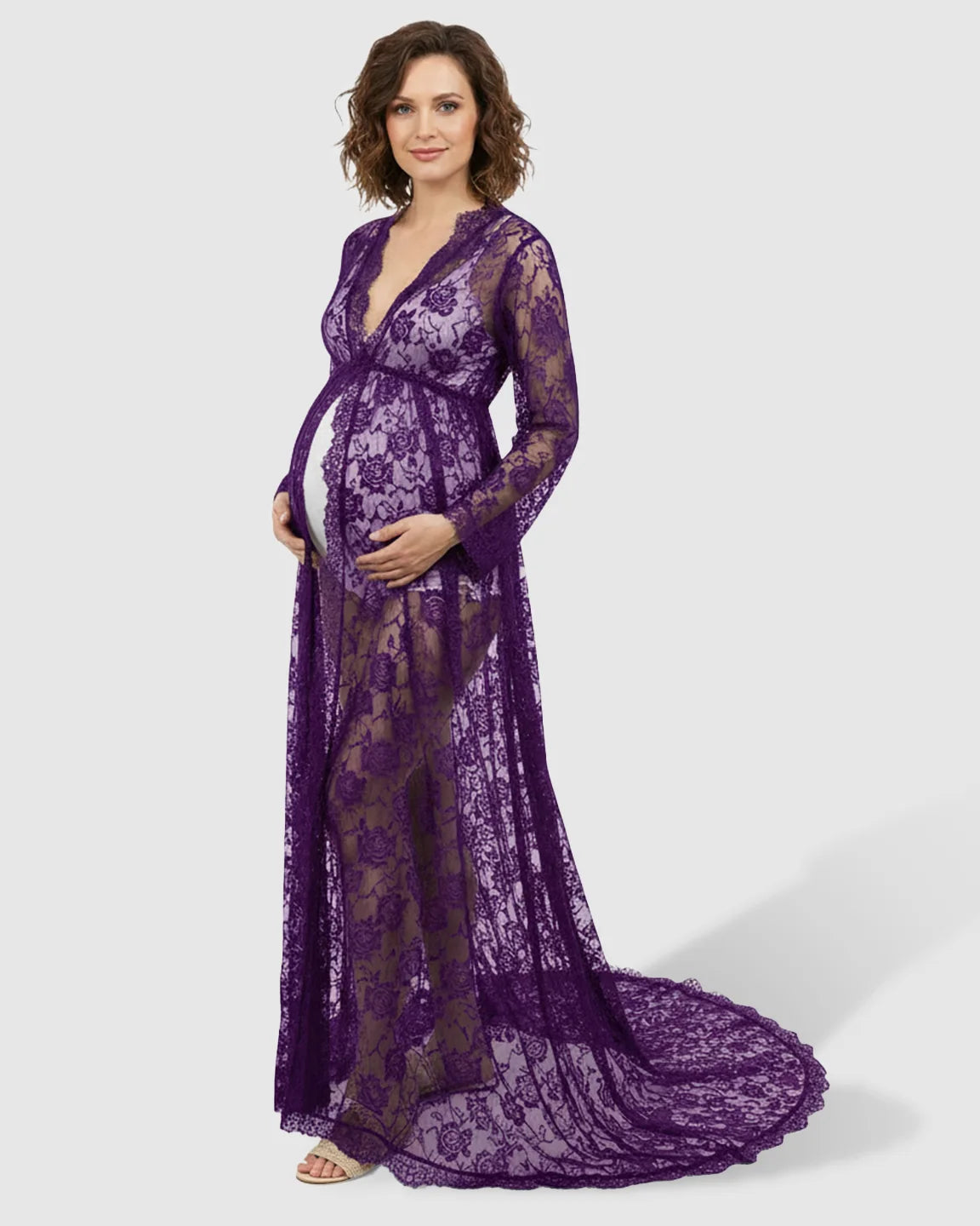 Floral Lace Romantic Maternity Photoshoot Maxi Dress