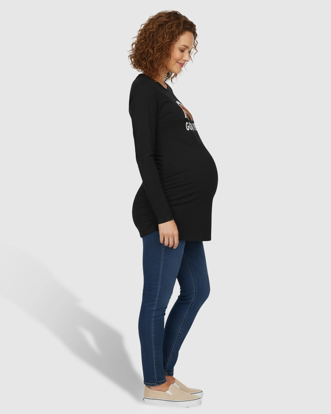 Side Ruched Round Neck Long Sleeve Maternity Top
