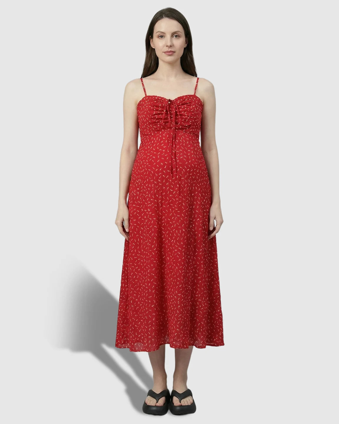 Ruched Drawstring Bust Floral Dress with Chiffon Cardigan