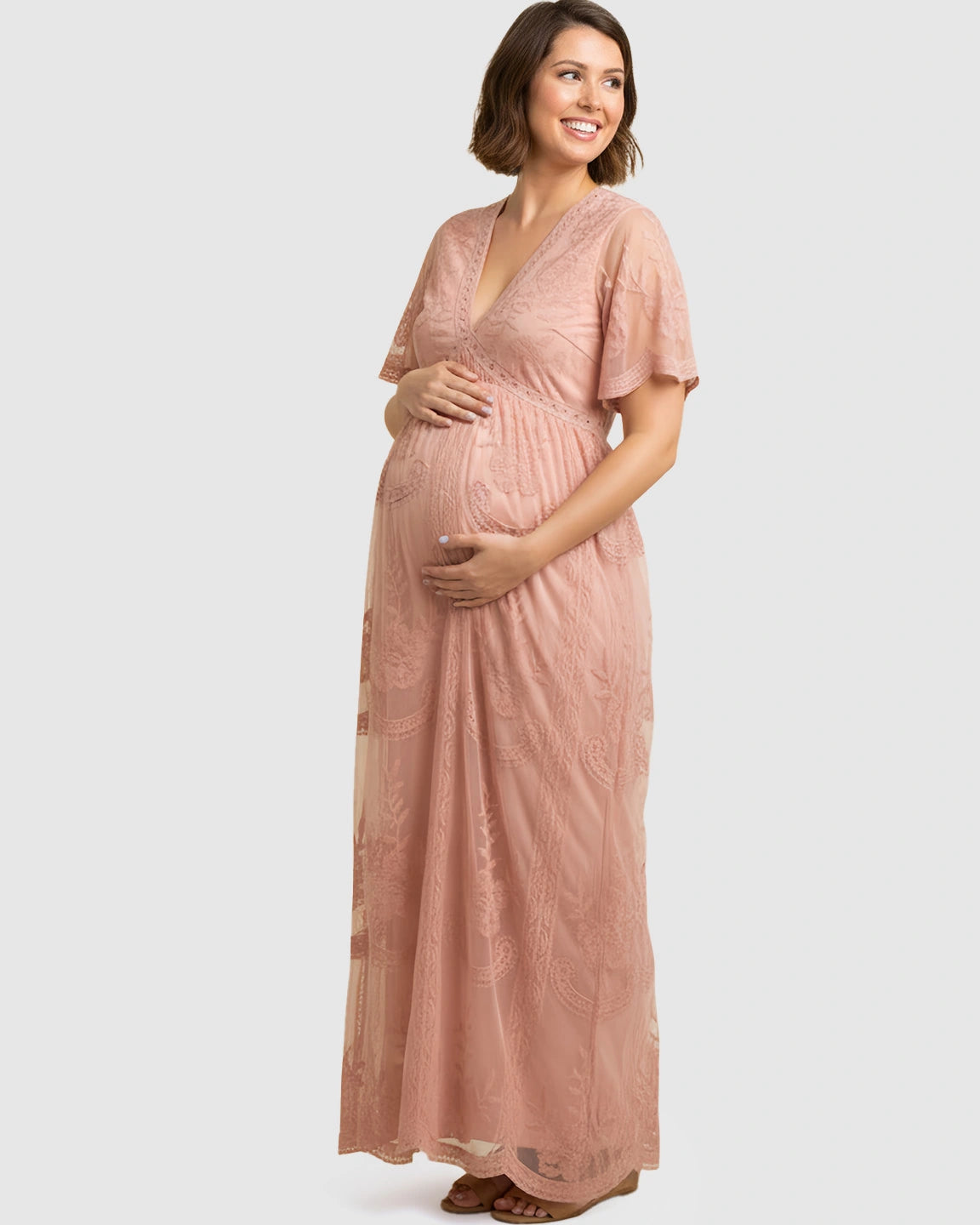 Lace Overlay Boho Maternity Maxi Dress