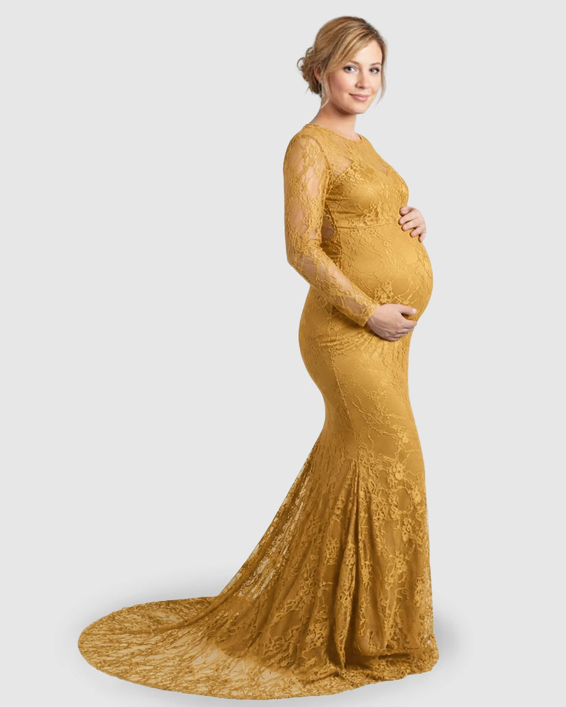 Sheer Lace Trumpet Maternity Photoshoot Gown