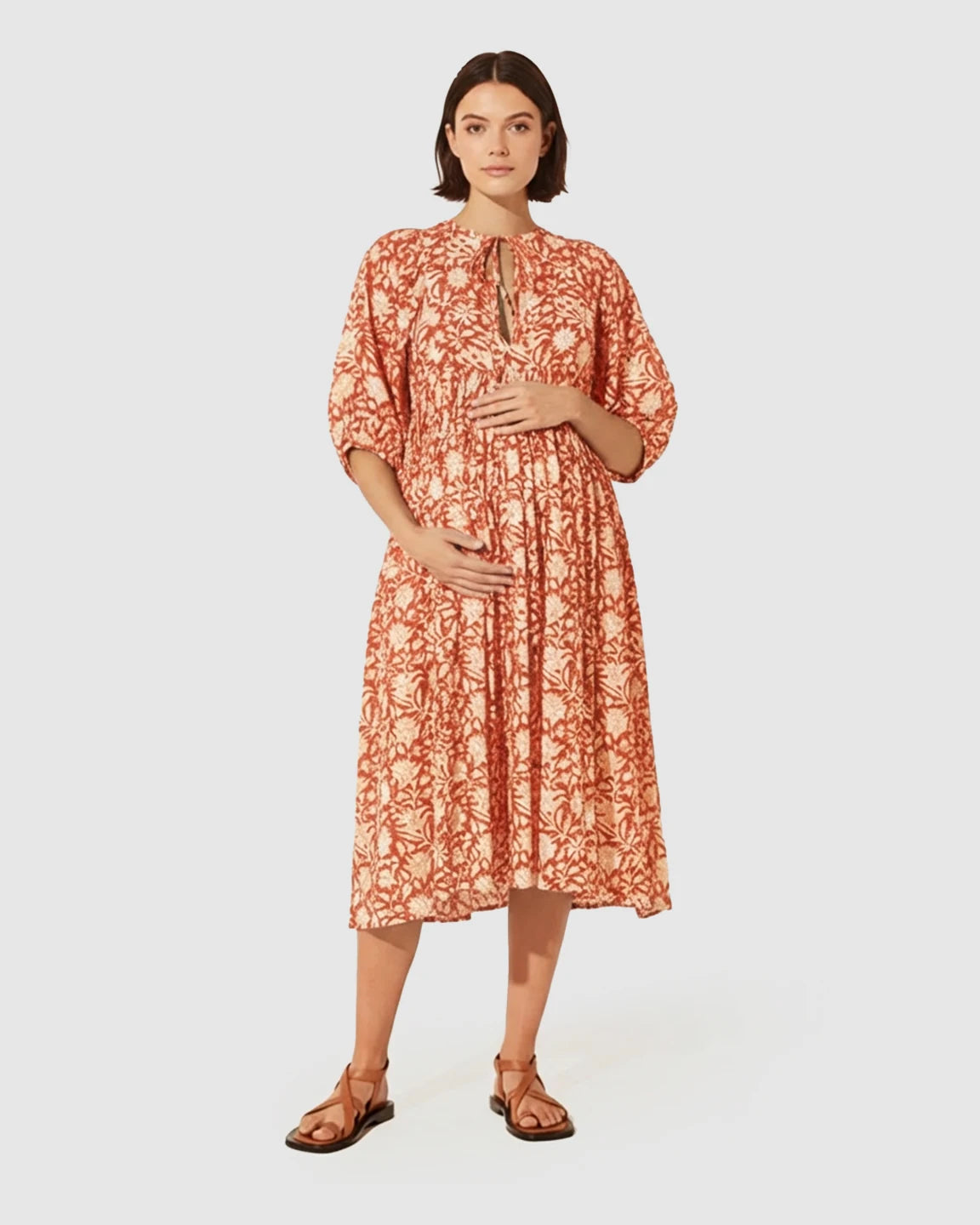 Puff Sleeve Floral Print Loose Maternity Dress