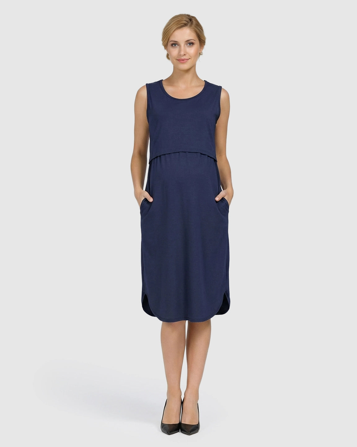 Sleeveless High-Waisted Maternity & Nursing Dress