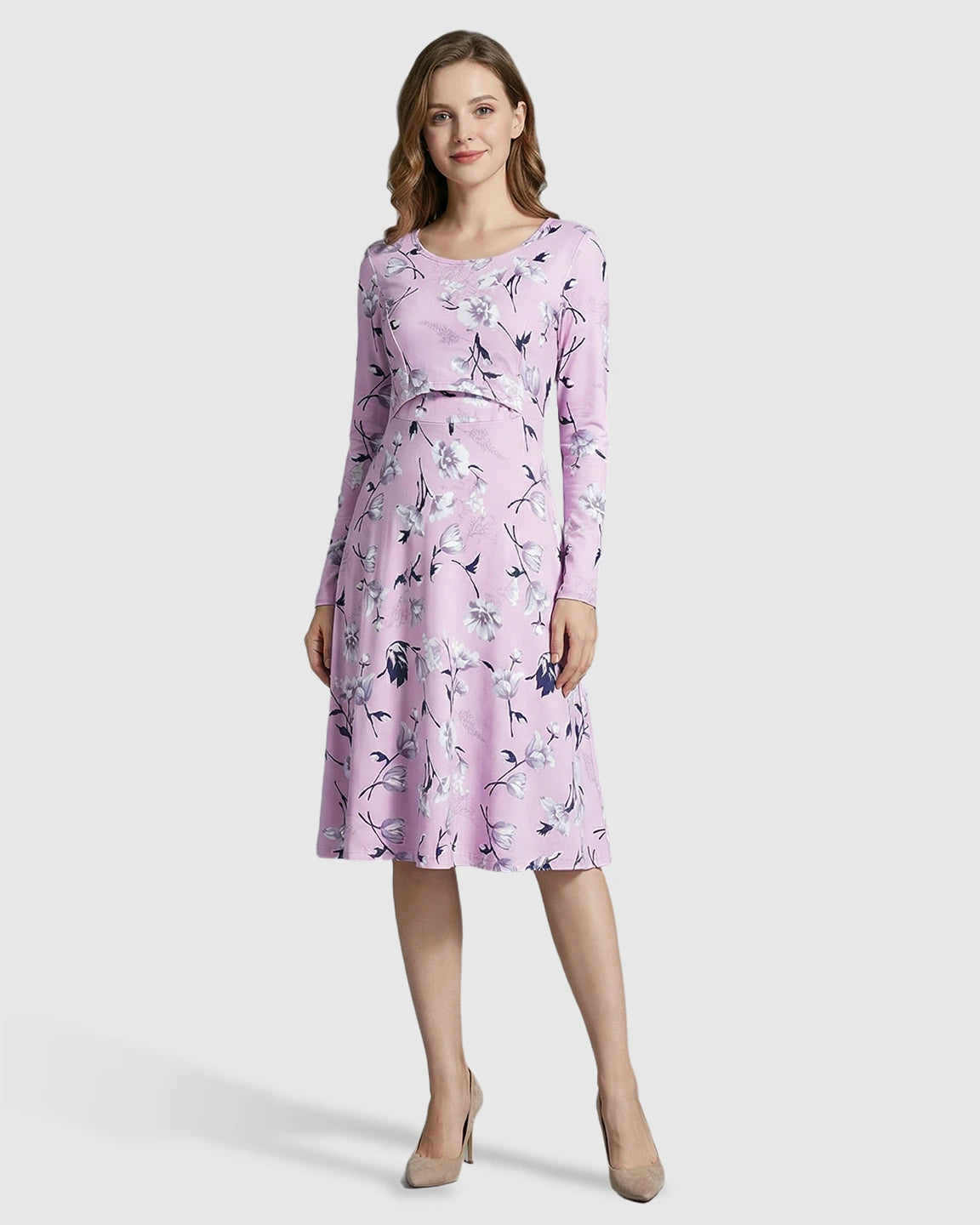 Scoop Neck Floral Nursing Dress