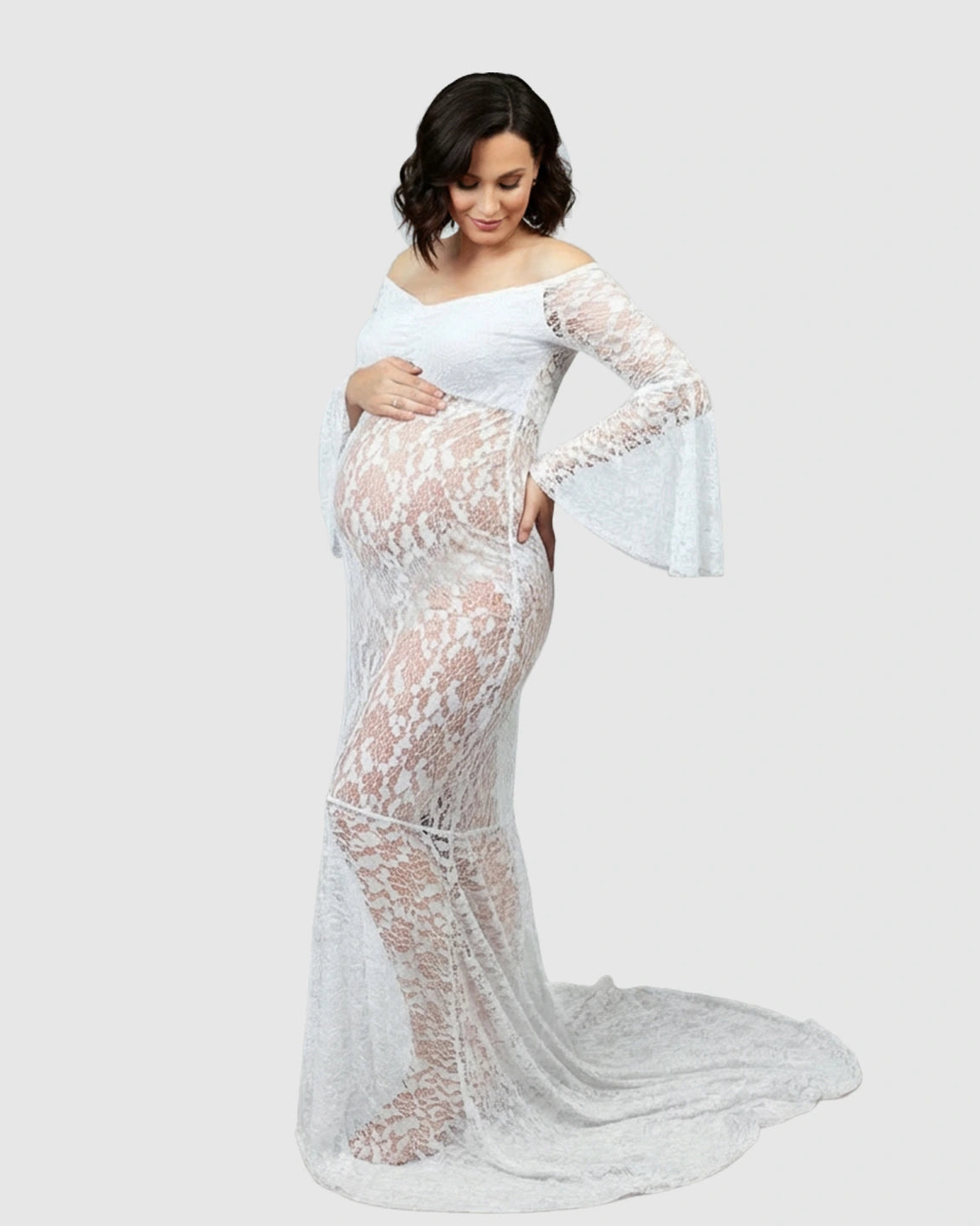 Bell Lace Sleeve Trailing Maternity Gown