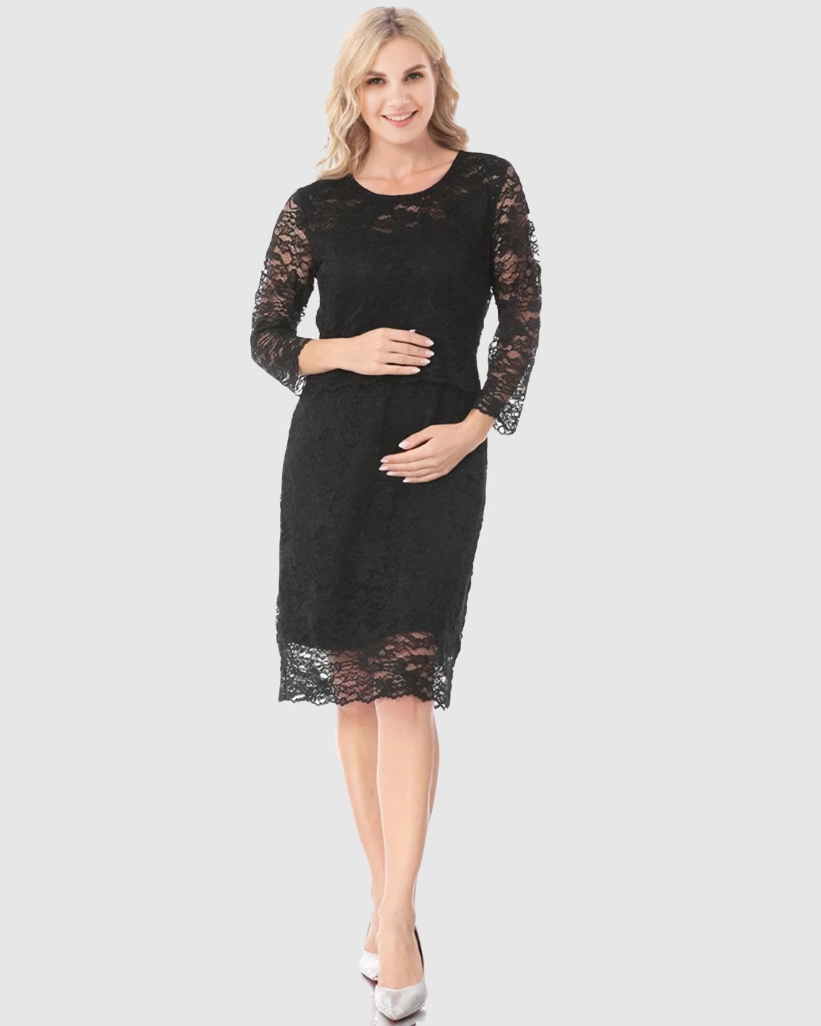 Mid-length Lace Sleeves Maternity & Nursing Dress
