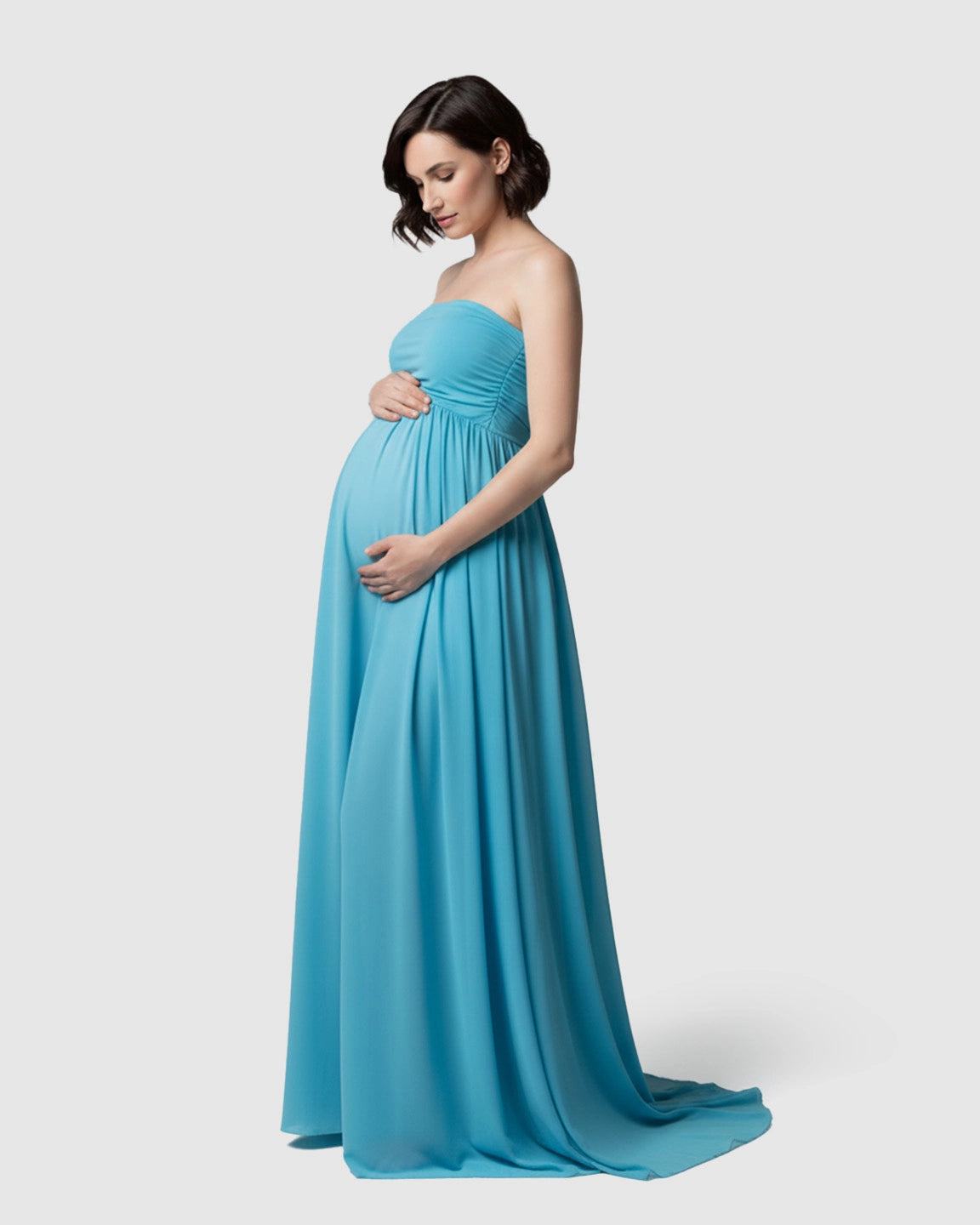 Strapless Ruched Front Slit Maternity Photoshoot Dress
