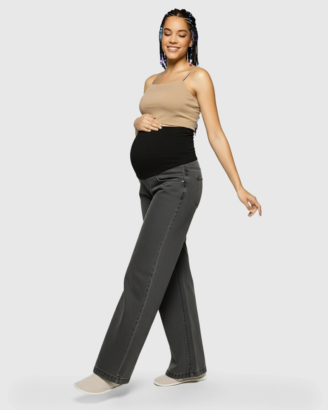 Elastic Waist Wide-Leg Maternity Jeans