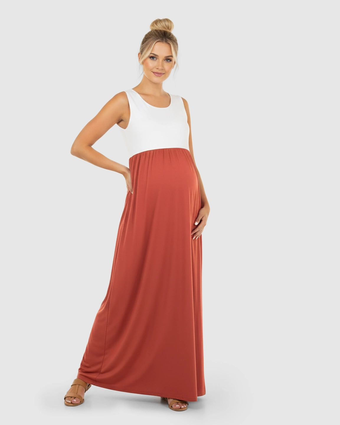Colorblock High-Waisted Maternity Maxi Dress