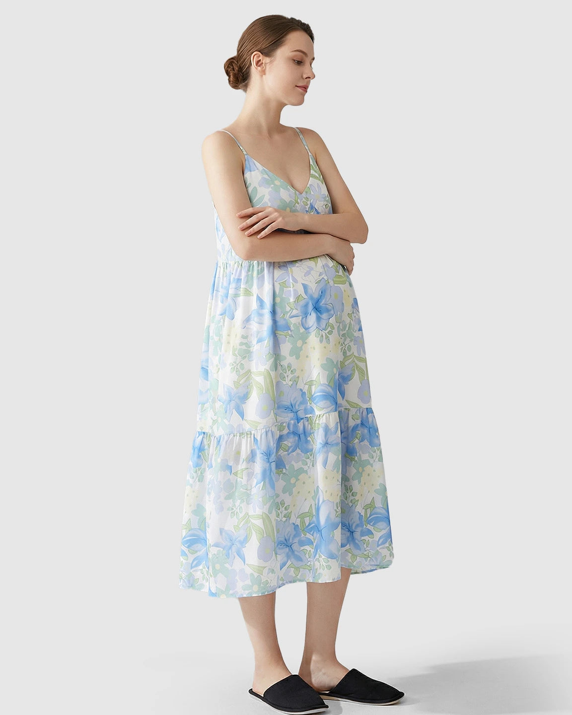 Floral Print Empire Waist Maternity Nightgown