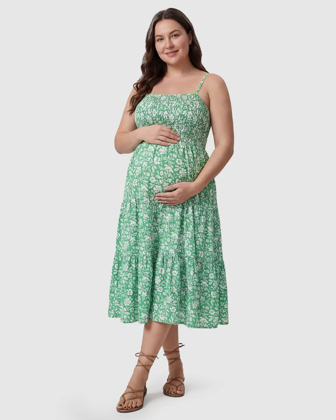 Smocked Floral A-Line Maternity Midi Dress