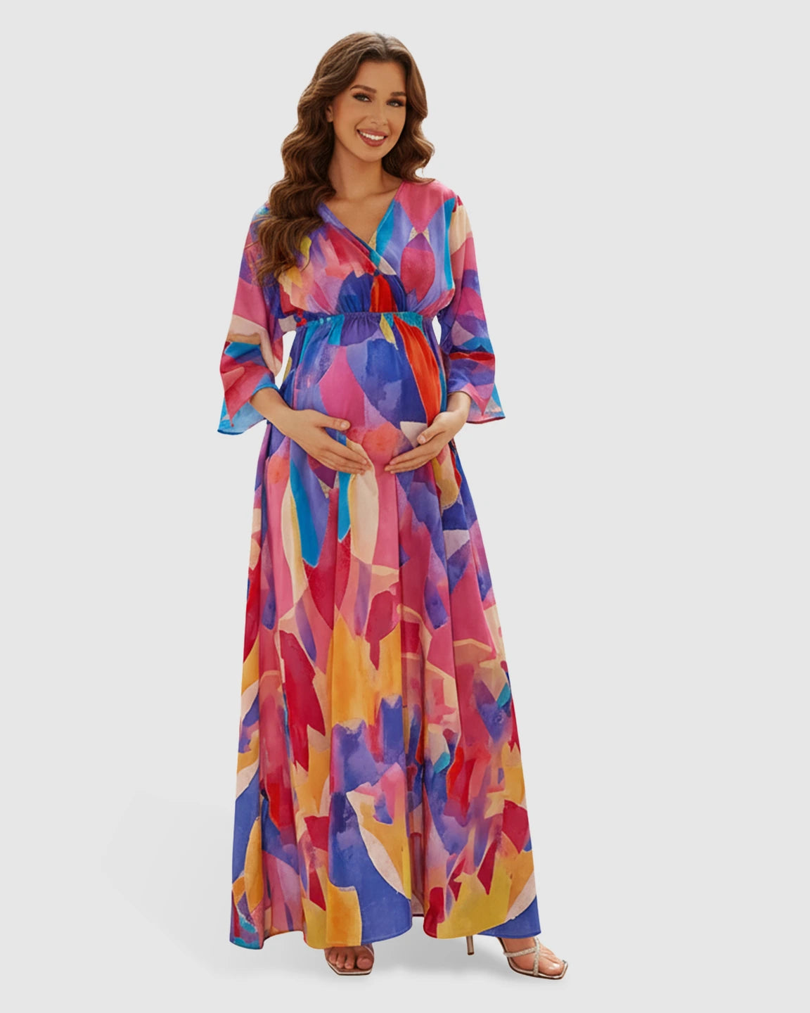 V-neck Abstract Print Maternity Maxi Dress