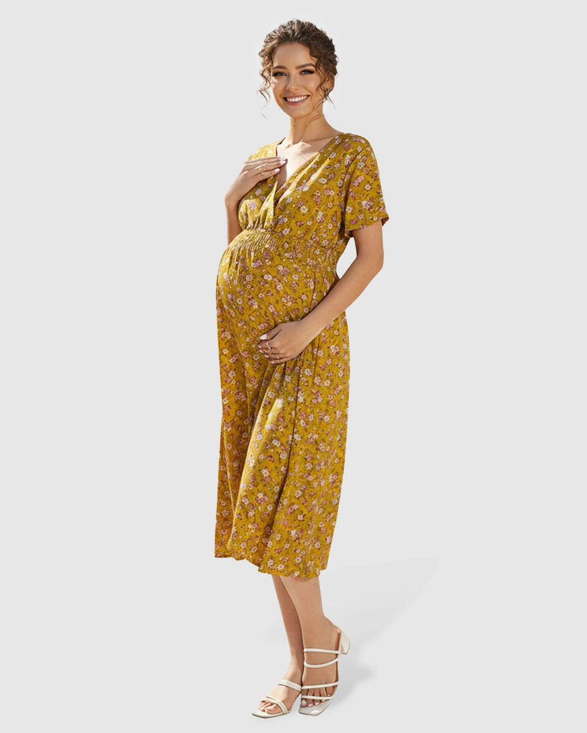 Smocked-Waist A-Line Maternity Dress