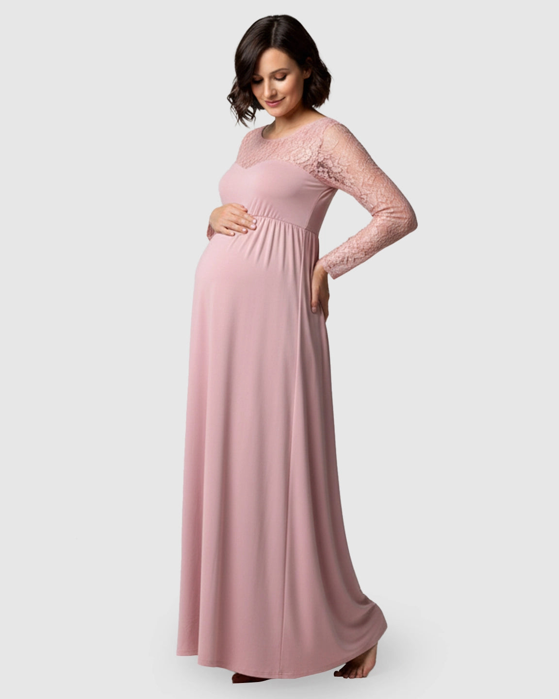 Elegant Lace Floor-Length Maternity Photoshoot Dress