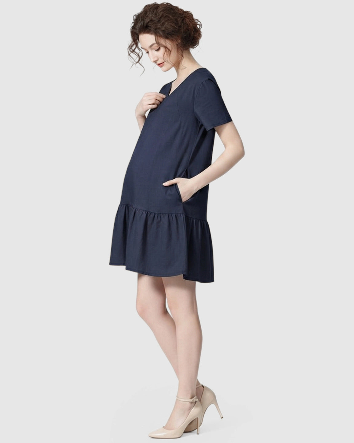 Ruffled Hem A-line Maternity & Nursing Dress