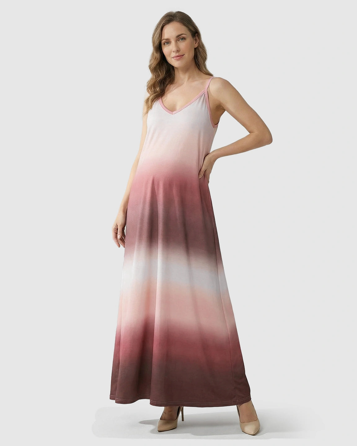 Spaghetti-Strap Gradient Maternity Maxi Dress