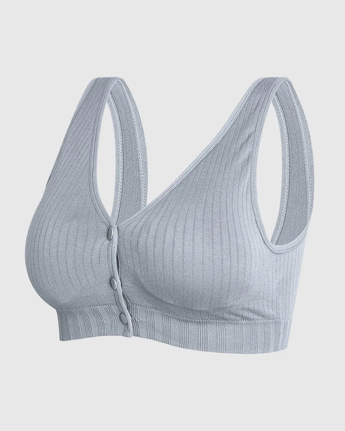 Front-Button Ribbed Wireless Nursing Bra