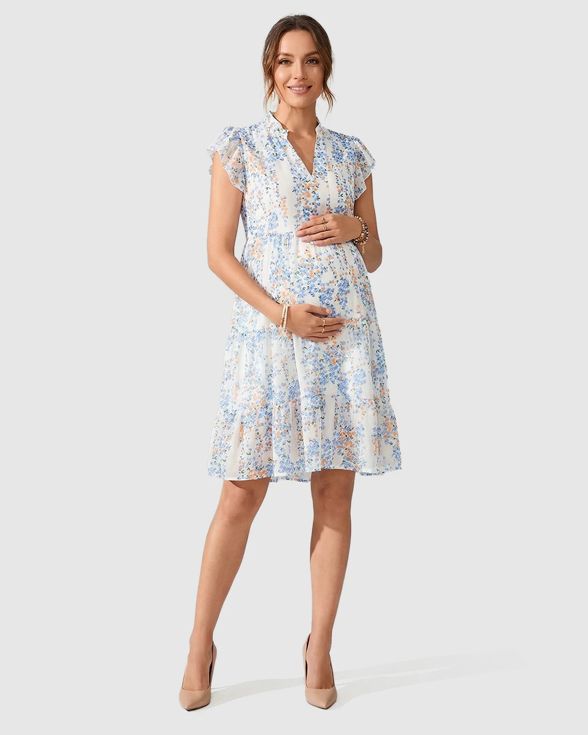 Flutter Sleeves A-Line Flowy Maternity Dress
