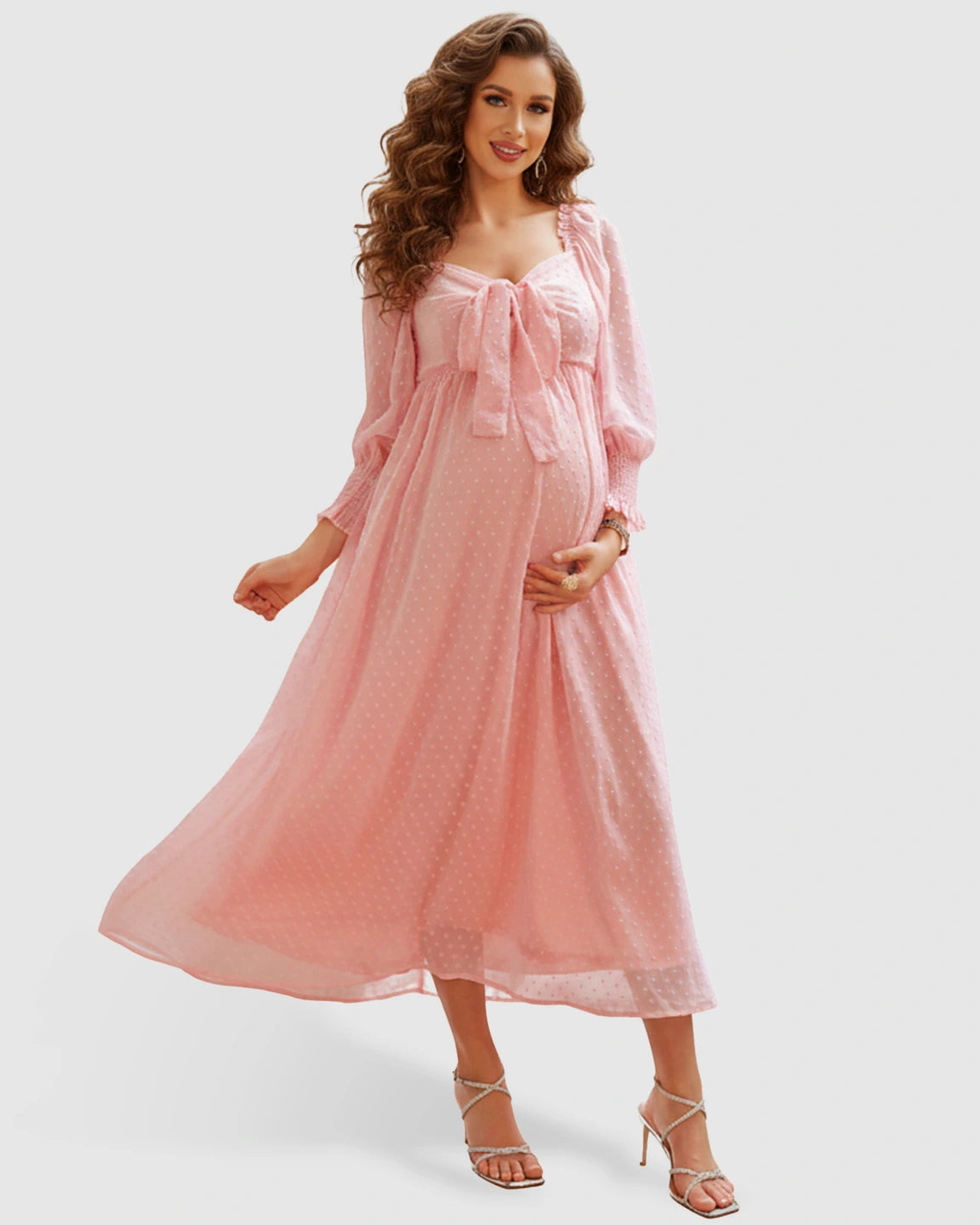 Long-sleeve Polka-dot Maternity Maxi Dress
