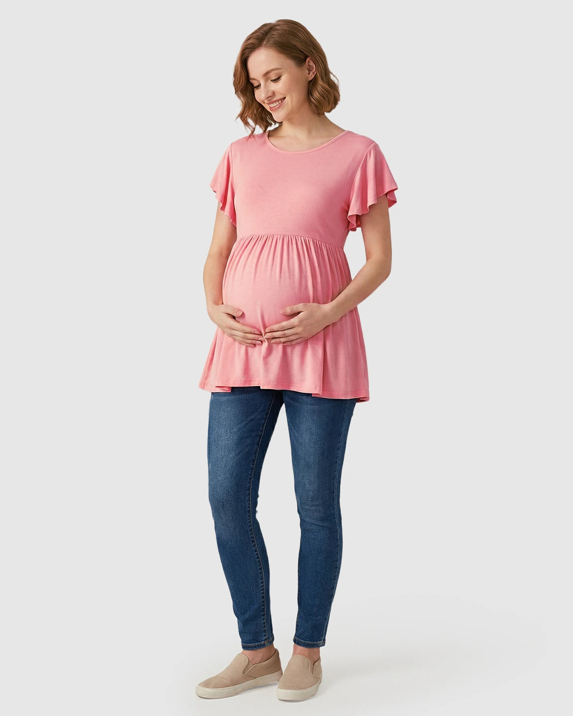 Gathered Ruffle-Sleeve Maternity